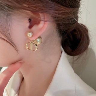 DREJEW Bạc 925 Kim Chữ Heo Mũi Ngọc Trai Bông Tai Thời Trang Ánh Sáng Sang Trọng Cao Cấp Hai Mặt Bông Tai Tính Khí Cho Nữ