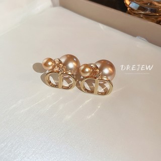 DREJEW Bạc 925 Kim Chữ Heo Mũi Ngọc Trai Bông Tai Thời Trang Ánh Sáng Sang Trọng Cao Cấp Hai Mặt Bông Tai Tính Khí Cho Nữ