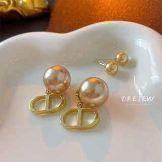 DREJEW Bạc 925 Kim Chữ Heo Mũi Ngọc Trai Bông Tai Thời Trang Ánh Sáng Sang Trọng Cao Cấp Hai Mặt Bông Tai Tính Khí Cho Nữ