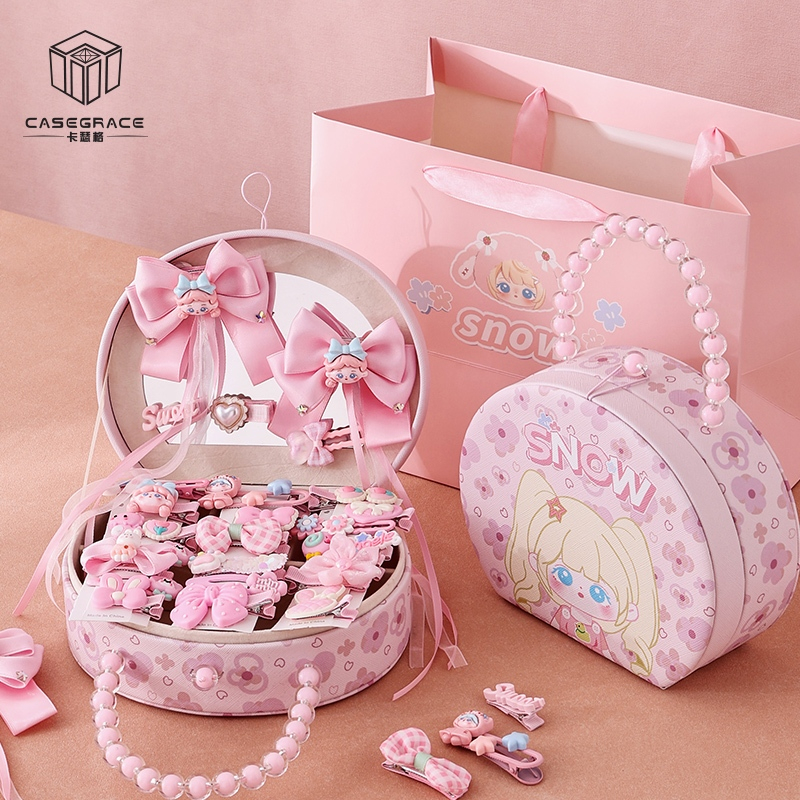 Hộp đựng đồ trang sức CASEGRACE với trẻ em Phụ kiện tóc cho bé gái Dây buộc tóc Priness Kẹp tóc Vòng đồ chơi để giả vờ chơi & trang điểm Đồ trang sức sắp xếp Quà tặng sinh nhật cho trẻ mới biết đi Bé gái