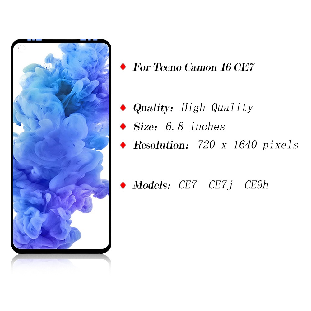 Đen 6,8Inch Cho Tecno Camon 16 CE7 CE7j CE9h Màn Hình Hiển Thị LCD Bộ Số Hóa Cảm Ứng Thay Thế / Có Khung