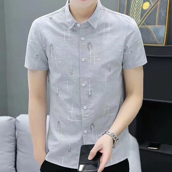 Áo Sơ Mi Tay Ngắn In Hình Công Sở Nam Áo Sơ Mi Kiểm Tra Mùa Hè Họa Tiết Hoa Kẻ Sọc Áo Sơ Mi Thường Ngày
