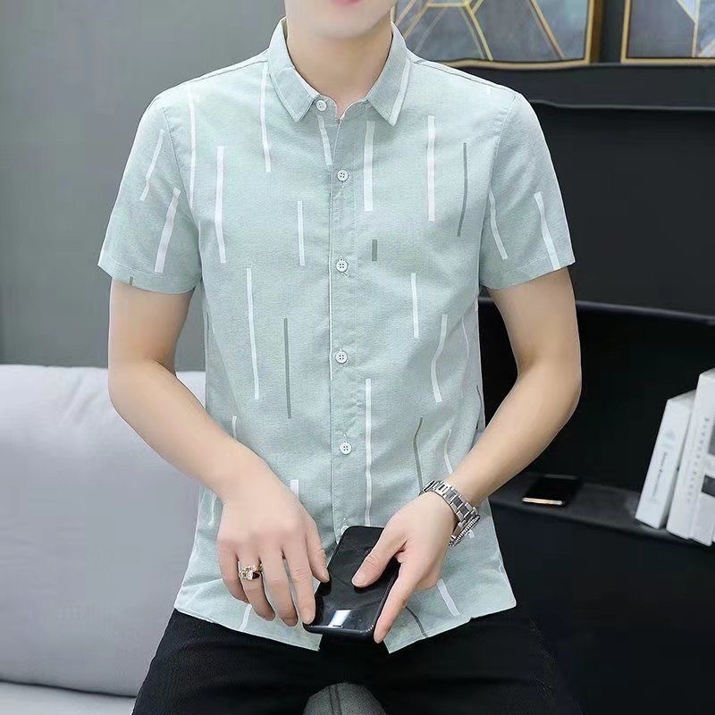 Áo Sơ Mi Tay Ngắn In Hình Công Sở Nam Áo Sơ Mi Kiểm Tra Mùa Hè Họa Tiết Hoa Kẻ Sọc Áo Sơ Mi Thường Ngày