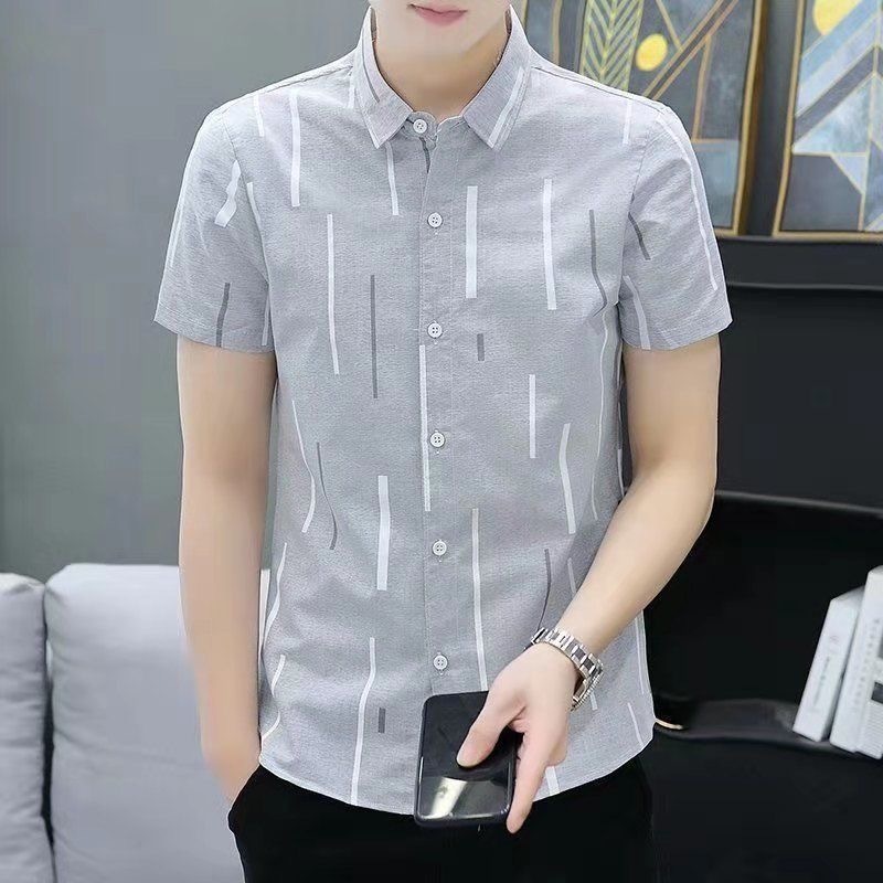 Áo Sơ Mi Tay Ngắn In Hình Công Sở Nam Áo Sơ Mi Kiểm Tra Mùa Hè Họa Tiết Hoa Kẻ Sọc Áo Sơ Mi Thường Ngày