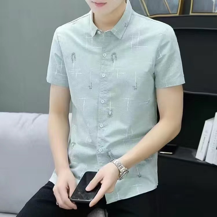 Áo Sơ Mi Tay Ngắn In Hình Công Sở Nam Áo Sơ Mi Kiểm Tra Mùa Hè Họa Tiết Hoa Kẻ Sọc Áo Sơ Mi Thường Ngày
