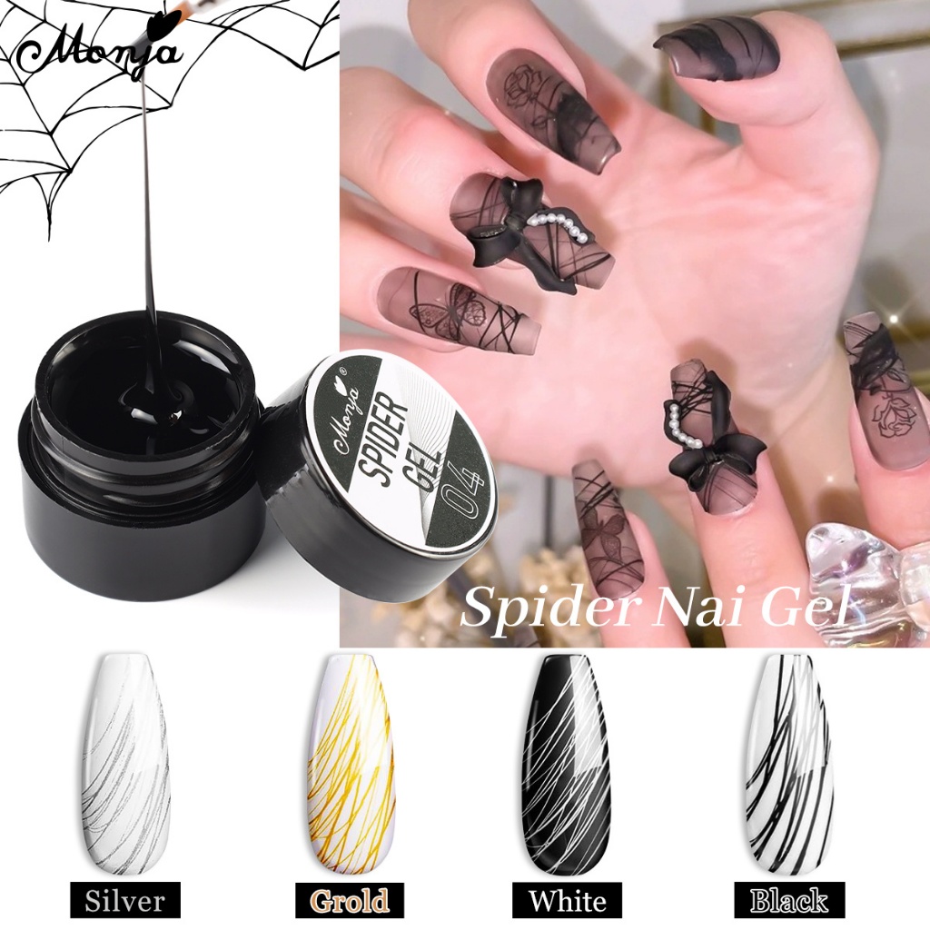 MONJA Sơn gel mạng nhện trang trí móng tay nghệ thuật 4 màu tự chọn