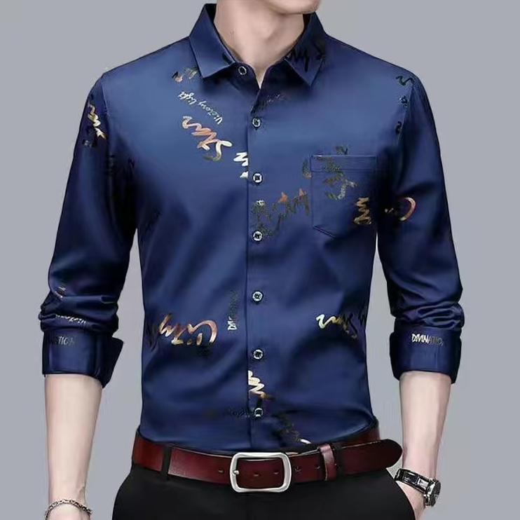 Áo sơ mi nam dài tay in hoa Hàn Quốc Áo sơ mi công sở lụa Áo sơ mi công sở trang trọng