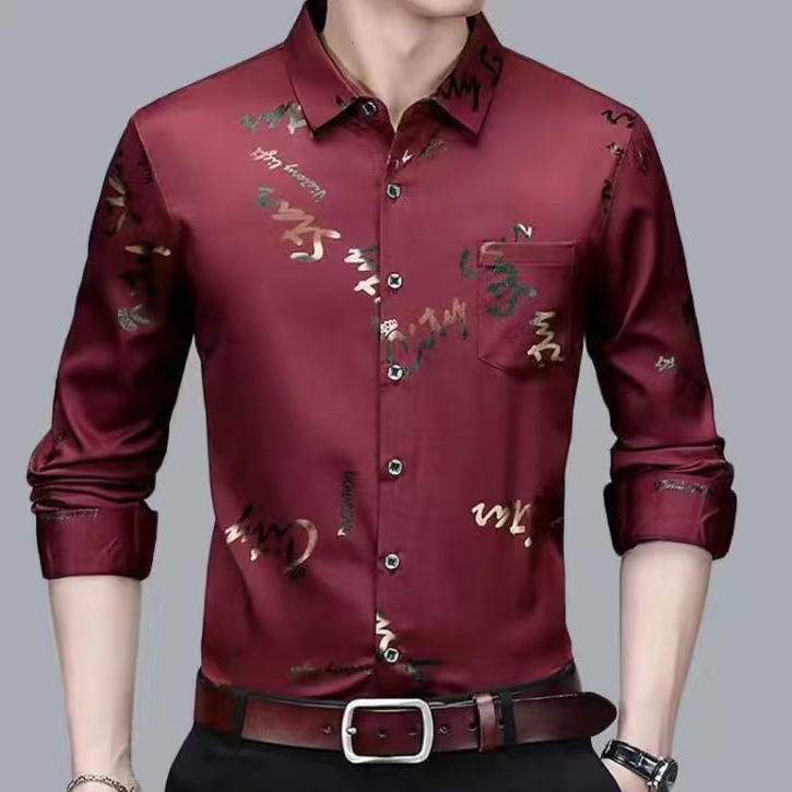 Áo sơ mi nam dài tay in hoa Hàn Quốc Áo sơ mi công sở lụa Áo sơ mi công sở trang trọng