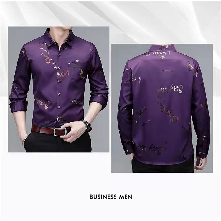Áo sơ mi nam dài tay in hoa Hàn Quốc Áo sơ mi công sở lụa Áo sơ mi công sở trang trọng