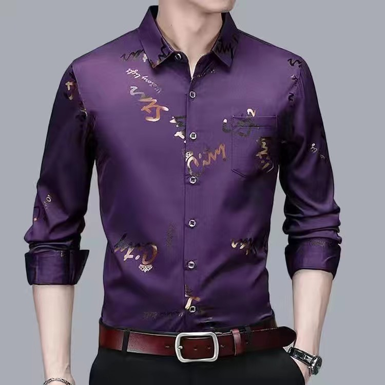 Áo sơ mi nam dài tay in hoa Hàn Quốc Áo sơ mi công sở lụa Áo sơ mi công sở trang trọng