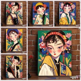 MOZI✨30 * 40cm / 40 * 50cm con gái tranh tô màu theo số tranh số hóa tranh sơn dầu số hoá Tranh Sơn Dầu Kỹ Thuật Số Tự Làm Cô Gái Cổ Tô Màu Tranh Làm Đầy Tranh Kỹ Thuật Số Tranh Chữa Bệnh Ánh Sáng Sang Trọng Dễ Thương Tranh Trang Trí