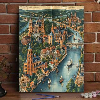MOZI✨30*40cm/40*50cm tranh tô màu theo số lâu đài thành phố, phong cảnh Trung Cổ, cuộn kỹ thuật số, DIY sơn màu, trang trí
