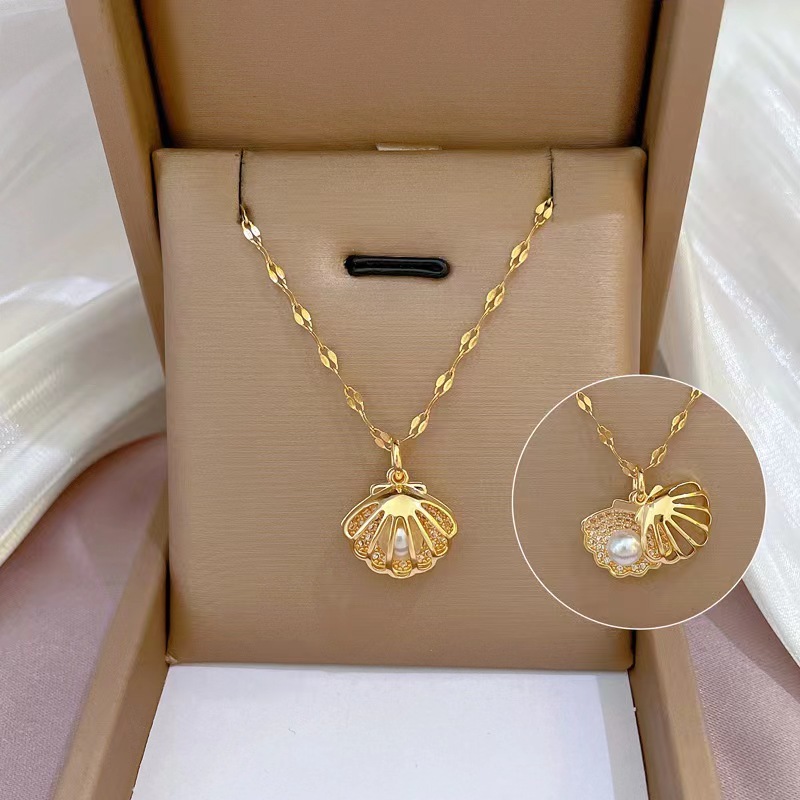 Vòng cổ vỏ rỗng sang trọng nhẹ nhàng với dây chuyền thép titan chống ...