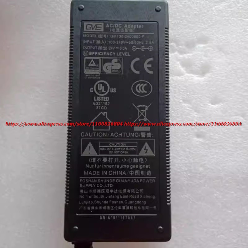 GVE GM130-2400500-F GM120-2400500-F 24V 5A 5.5 * 2.5mm AC / DC Adapter Sạc 120W Máy Lọc Nước / Máy Tính Tiền Điện