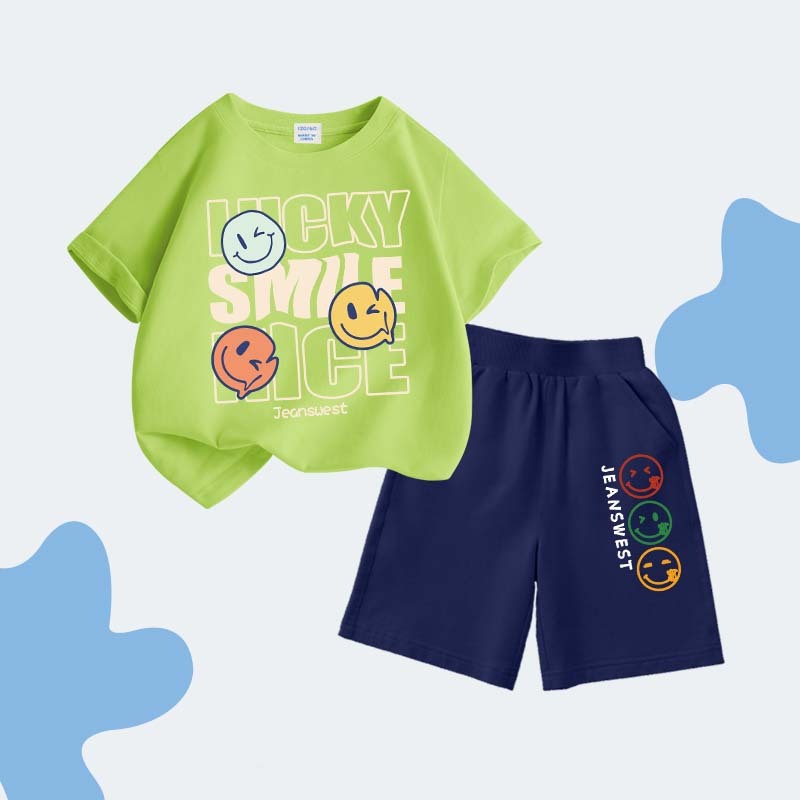 Bộ đồ mùa hè cho bé trai, Được làm bằng tay áo cotton ngắn và quần short thể thao, Thư giãn và thoải mái