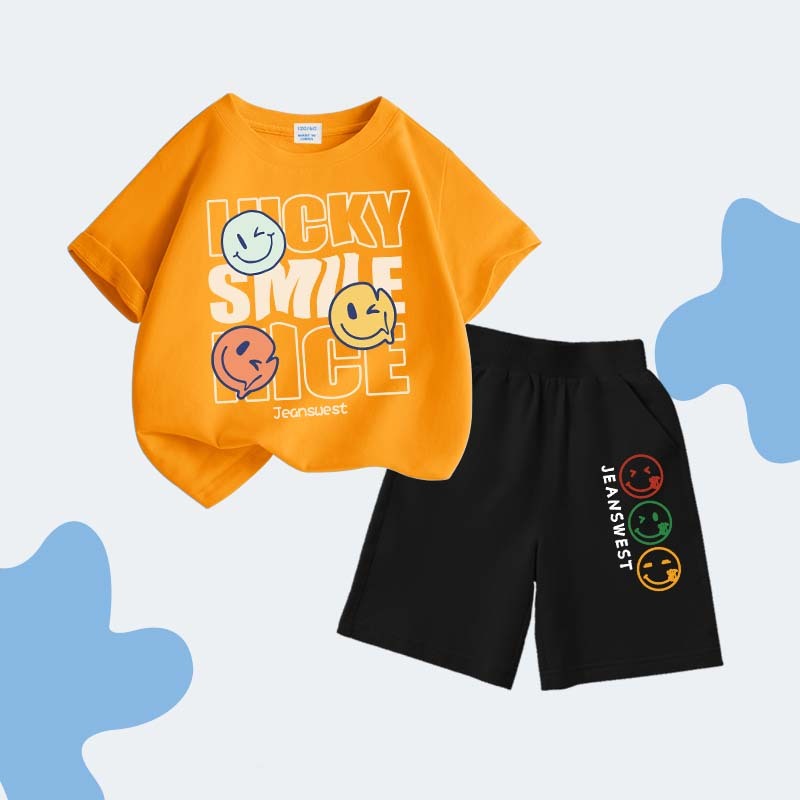 Bộ đồ mùa hè cho bé trai, Được làm bằng tay áo cotton ngắn và quần short thể thao, Thư giãn và thoải mái