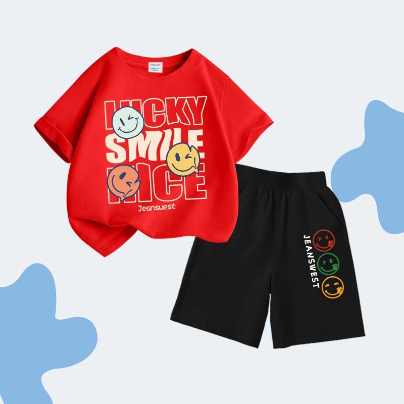 Bộ đồ mùa hè cho bé trai, Được làm bằng tay áo cotton ngắn và quần short thể thao, Thư giãn và thoải mái