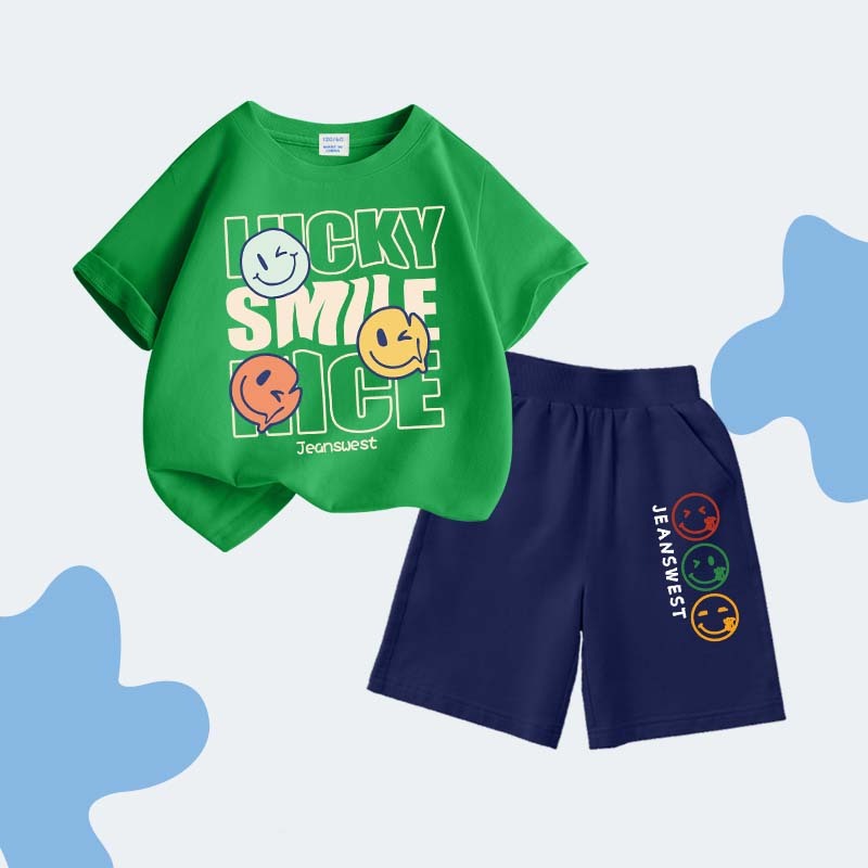 Bộ đồ mùa hè cho bé trai, Được làm bằng tay áo cotton ngắn và quần short thể thao, Thư giãn và thoải mái