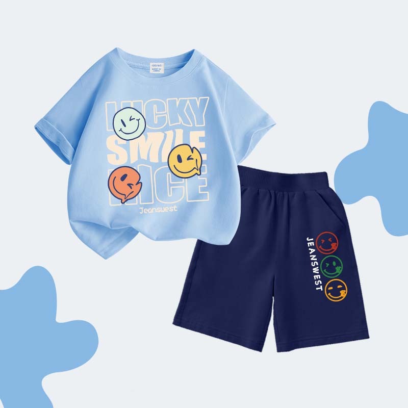 Bộ đồ mùa hè cho bé trai, Được làm bằng tay áo cotton ngắn và quần short thể thao, Thư giãn và thoải mái