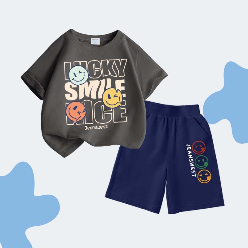 Bộ đồ mùa hè cho bé trai, Được làm bằng tay áo cotton ngắn và quần short thể thao, Thư giãn và thoải mái