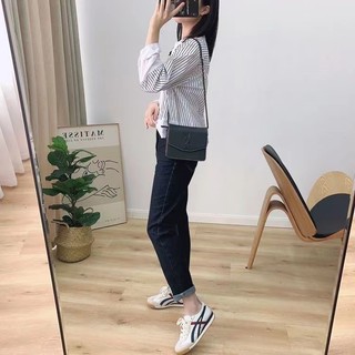 Phong Cách Hàn Quốc Nữ Nữ Sọc Dài Tay Áo Sơ Mi Baju Baju Wanita Lengan Panjang Hàng Mới Sẵn Có