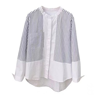 Phong Cách Hàn Quốc Nữ Nữ Sọc Dài Tay Áo Sơ Mi Baju Baju Wanita Lengan Panjang Hàng Mới Sẵn Có
