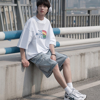 Quần Short Denim Dáng Rộng Phối Túi Lớn Phong Cách Retro Mỹ Cao Cấp Cho Nam