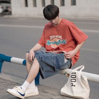 Quần Short Denim Dáng Rộng Phối Túi Lớn Phong Cách Retro Mỹ Cao Cấp Cho Nam