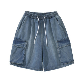 Quần Short Denim Dáng Rộng Phối Túi Lớn Phong Cách Retro Mỹ Cao Cấp Cho Nam