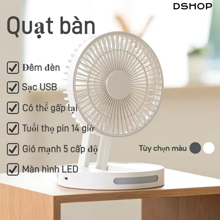 Quạt để bàn, Quạt mini để bàn, Quạt mini có đèn, quạt tích điện mini cầm tay, quạt cầm tay sạc điện