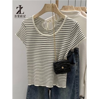 ZHELIHANGFEI Áo thun dệt kim ngắn tay kiểu eo cao dành cho nữ