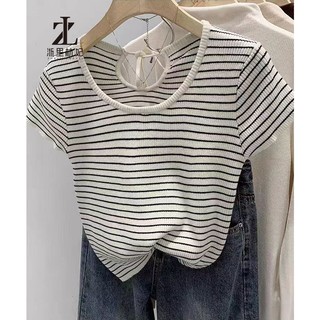 ZHELIHANGFEI Áo thun dệt kim ngắn tay kiểu eo cao dành cho nữ