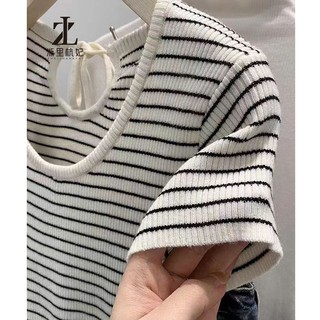 ZHELIHANGFEI Áo thun dệt kim ngắn tay kiểu eo cao dành cho nữ