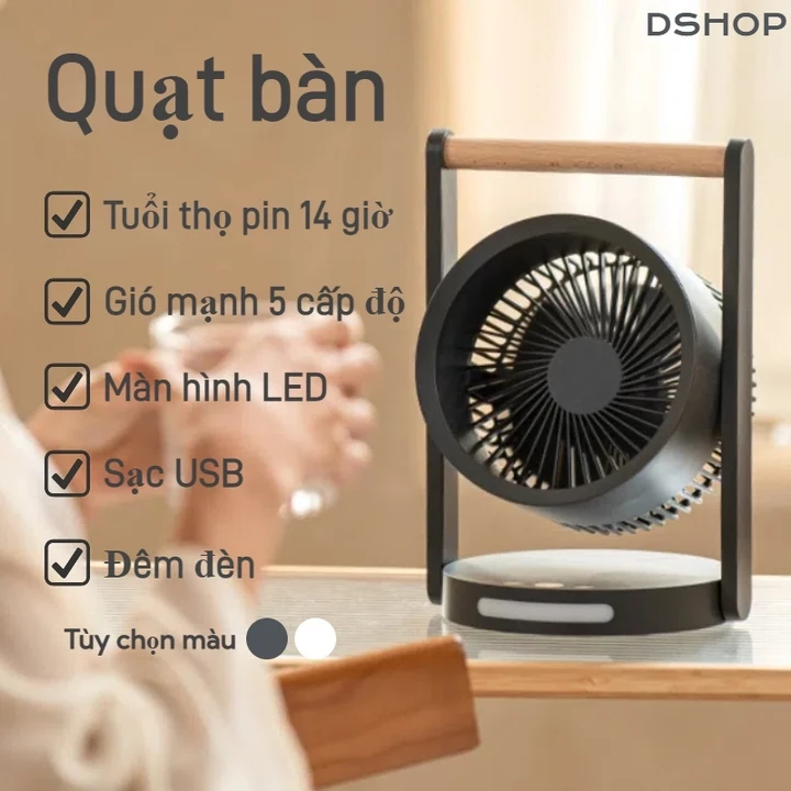Quạt để bàn, Quạt nhựa, sạc USB,quạt mini để bàn,quạt có đèn, quạt tích điện mini, Quạt có đèn đêm
