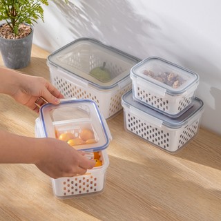 Hộp Nhựa TO Đựng Thực Phẩm Tủ Lạnh 2 Lớp Có Lỗ Thoát Nước Khóa Thoát Khí Dễ Dàng Bảo Quản Rau Củ Refrigerator food preservation box【Chiosala12】