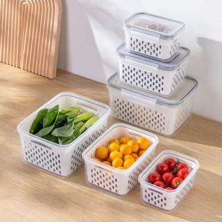 Hộp Nhựa TO Đựng Thực Phẩm Tủ Lạnh 2 Lớp Có Lỗ Thoát Nước Khóa Thoát Khí Dễ Dàng Bảo Quản Rau Củ Refrigerator food preservation box【Chiosala12】