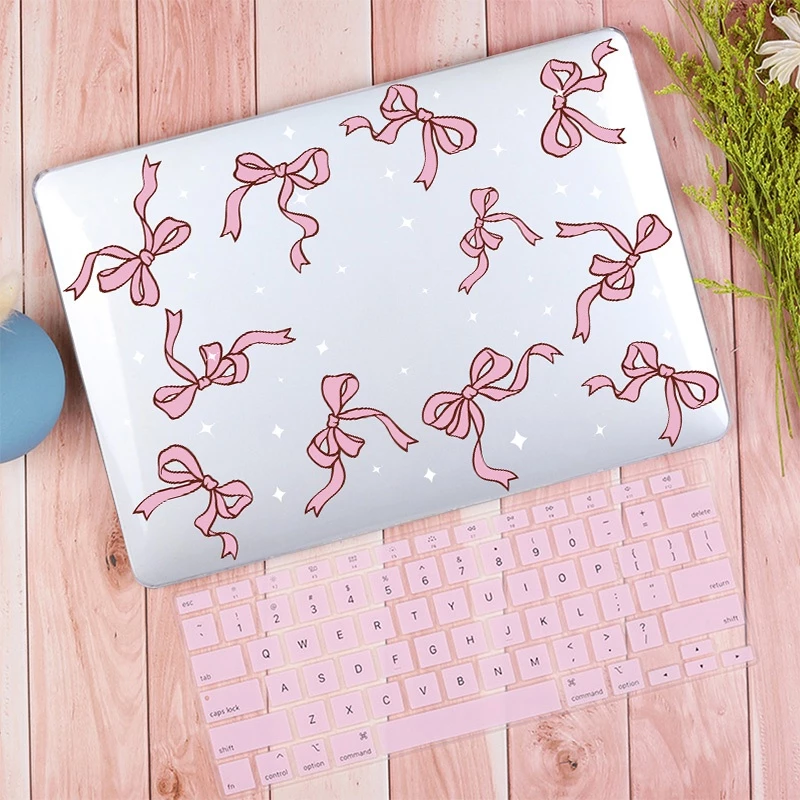 Vỏ trong suốt in nơ xinh xắn có vỏ bàn phím cho 2023 Macbook Pro 14 M4 2M3 Air 13 15 Pro14 A2918 M2 Air15 A2941 Air13.6 A2681 2022 Pro13 M2 M1 A2338 Air 2020 M1 A2337 Retina13 A193