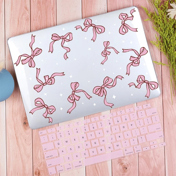 Vỏ trong suốt in nơ xinh xắn có vỏ bàn phím cho 2023 Macbook Pro 14 M4 2M3 Air 13 15 Pro14 A2918 M2 Air15 A2941 Air13.6 A2681 2022 Pro13 M2 M1 A2338 Air 2020 M1 A2337 Retina13 A1932