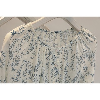 Phong cách hàn quốc nữ nữ dáng rộng voan flroal áo sơ mi dài tay áo baju baju wanita lengan panjang