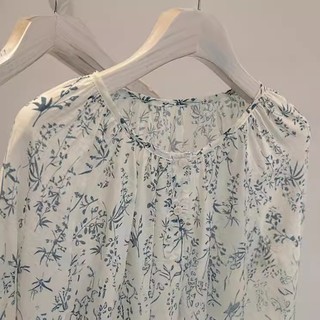 Phong cách hàn quốc nữ nữ dáng rộng voan flroal áo sơ mi dài tay áo baju baju wanita lengan panjang