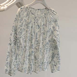 Phong cách hàn quốc nữ nữ dáng rộng voan flroal áo sơ mi dài tay áo baju baju wanita lengan panjang