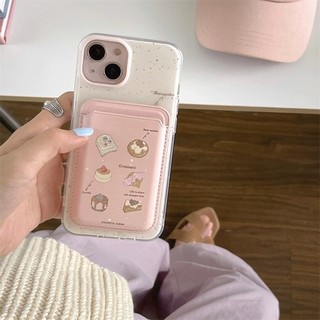 Hộp đựng thẻ ví họa tiết bánh tráng miệng màu hồng cho iPhone 15pro 15promax 14 14promax 14 pro