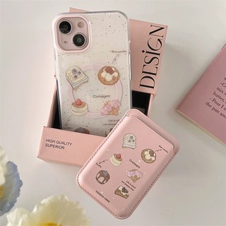 Hộp đựng thẻ ví họa tiết bánh tráng miệng màu hồng cho iPhone 15pro 15promax 14 14promax 14 pro