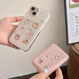 Hộp đựng thẻ ví họa tiết bánh tráng miệng màu hồng cho iPhone 15pro 15promax 14 14promax 14 pro