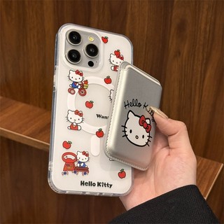 Hộp đựng thẻ ví họa tiết Apple Hello Kitty dễ thương cho iPhone 15pro 15promax 14 14promax 14 pro