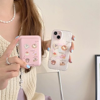 Hộp đựng thẻ ví họa tiết bánh tráng miệng màu hồng cho iPhone 15pro 15promax 14 14promax 14 pro