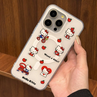 Hộp đựng thẻ ví họa tiết Apple Hello Kitty dễ thương cho iPhone 15pro 15promax 14 14promax 14 pro