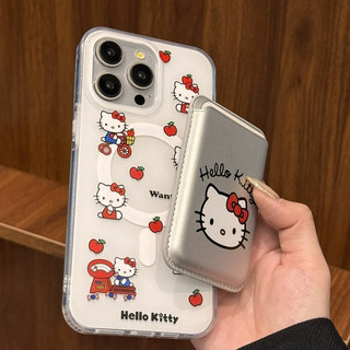 Hộp đựng thẻ ví họa tiết Apple Hello Kitty dễ thương cho iPhone 15pro 15promax 14 14promax 14 pro