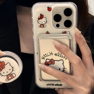 Hộp đựng thẻ ví họa tiết Apple Hello Kitty dễ thương cho iPhone 15pro 15promax 14 14promax 14 pro