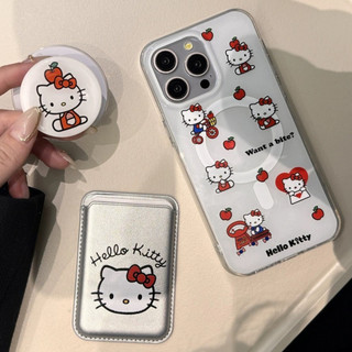 Hộp đựng thẻ ví họa tiết Apple Hello Kitty dễ thương cho iPhone 15pro 15promax 14 14promax 14 pro